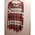 Red, grey and white striped long top M
