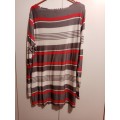 Red, grey and white striped long top M