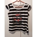 Black and white striped printed cap sleeve top M