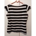 Black and white striped printed cap sleeve top M