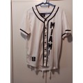 White and black baseball top Truworths Man L as new