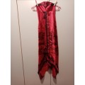 Chinese satin paisley print boob tube dress with elasticated back and handkerchief hemline 6 as new