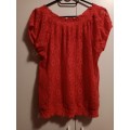 Red floral print lace top M