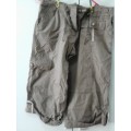Brown khaki three quarter cargo shorts with multiple pockets size 36