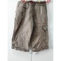 Brown khaki three quarter cargo shorts with multiple pockets size 36