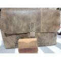 Handmade in South Africa! 15inch limestone vintage leather bag and free wallet!