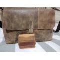 Handmade in South Africa! 15inch limestone vintage leather bag and free wallet!