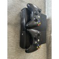 X BOX  360 500GB WITH TWO CONTROLERS AND KINECT SENSOR AND 4 GAMES