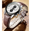 Megir Mens Brown Leather Chronograph Watch