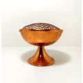 Vintage Solid Copper Pedestal Rose Bowl With Removable Grid