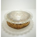 Vintage Clear Glass Cake Plate With Floral Pattern & 3 Feet