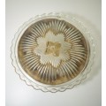 Vintage Clear Glass Cake Plate With Floral Pattern & 3 Feet