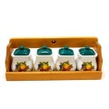 Gorgeous Mid-Century Oak Spice Rack With Four Lidded Porcelain Containers