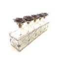 Decorative Set Of 5 Contemporary (Vintage Looking)Bottles On Wire Rack With Metal Rose Cork Stoppers