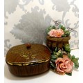 Gorgeous Mid-Century Collectable Vintage Tin  Wood Effect With Gold Embellishment & Lid Finial