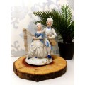 Collectable Vintage Blue & White Porcelain Figurine  Musician Pair In Period Dress
