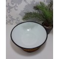 Vintage White Enamel Bowl With Thick Black Rim