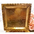 Vintage Square Handcrafted Brass Tray With African Etching