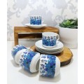 Set Of 5 Dainty & Fine Retro Blue & White Japanese Cups & Saucers