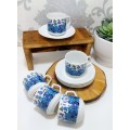 Set Of 5 Dainty & Fine Retro Blue & White Japanese Cups & Saucers