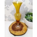 Fluted Amber Glass Vase With Clear Swirl Stem & Base