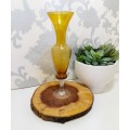 Fluted Amber Glass Vase With Clear Swirl Stem & Base