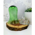 Green Glass Bell Shaped Dome With Loose Clear Glass Base