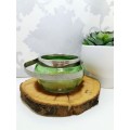 Green Glass Jar With Silver Collar & Handle