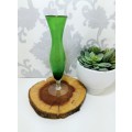 Vintage Green Glass Fluted Vase On Clear Swirl Stem