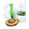 Vintage Green Glass Fluted Vase On Clear Swirl Stem