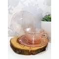 Gorgeous Salmon Pink Glass Trio  Cup, Saucer & Tea Plate