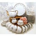 40 Piece Classic White & Gold Unmarked Tea Set