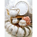 40 Piece Classic White & Gold Unmarked Tea Set