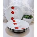 Contemporary Set Of 4 Extra Large Porcelain Dinner Plates  Red & White