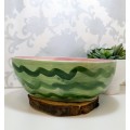 Large Oval Shaped Ceramic Hand Painted & Glazed Fruit / Salad Bowl
