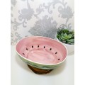 Large Oval Shaped Ceramic Hand Painted & Glazed Fruit / Salad Bowl