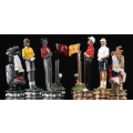 Metal Golf Character themed chess set game with Red Leather Board