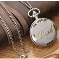 Vintage Silver Golden Luxury THE GREATEST DAD Quartz Pocket Watch Fob Chain Necklace Mens Fathers