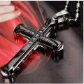 Steel Cross Pendant Necklace With Zircon Inlaid - Black