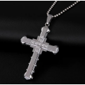 Steel Cross Pendant Necklace With Zircon Inlaid - Silver
