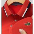 Men`s Casual Crocodile Pattern Stripe Lapel Golf Shirt