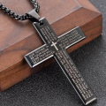 Steel Verse Cross Pendant Necklace - Black