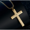 Steel Verse Cross Pendant Necklace - Golden