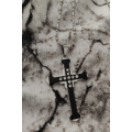 Steel Cross Pendant Necklace With Zircon Inlaid - Black