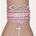 Silvery Cross Bangle Jesus - Pink