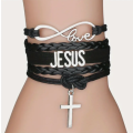 Silvery Cross Bangle Jesus - Black