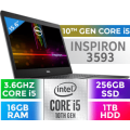 10th Gen Core i5 Dell Inspiron 15 3593**256GB SSD + 1TB HDD*16GB DDR4**15.6 ` HD LED**UHD GPU