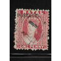 NATAL 1869 SACC55 1d Bright Red + Shade Ovpt Type V Postage Capital letters with stop - Fine Used