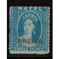NATAL 1869 SACC56+58 blue No9&11 Ovpt Type V Postage Capital letters with stop - Fine Used