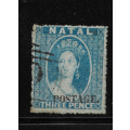 NATAL 1869 SACC56+58 blue No9&11 Ovpt Type V Postage Capital letters with stop - Fine Used